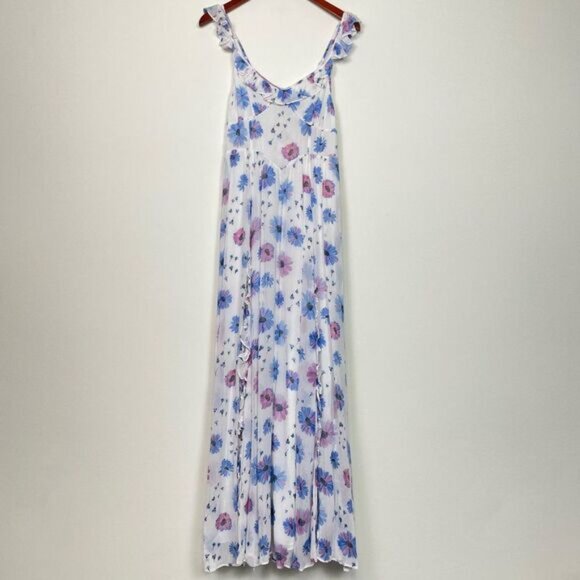 LoveShackFancy Junia Maxi Floral Ruffle Slit V Neck Dress Deep Cotton Candy 6 - Picture 3 of 14